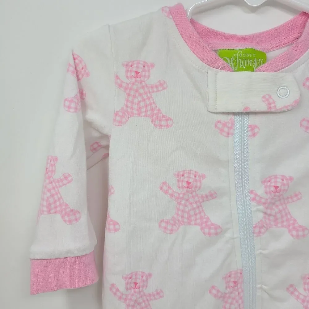 CLASSIC WHIMSY One Piece‎ Sleeper Outfit 3 Months White Pink Gingham Bears
